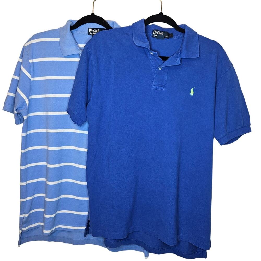 Polo Ralph Lauren 2 Large Polos Blue Striped Short sleeved Cotton collared shirt